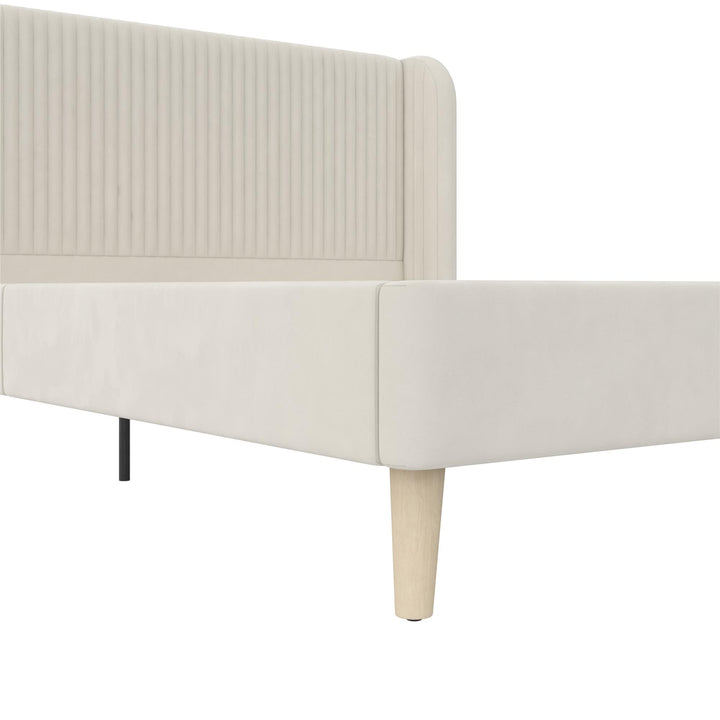 Holly Upholstered Wingback Bed with Vertical Ribbed Tufting - Ivory - Queen