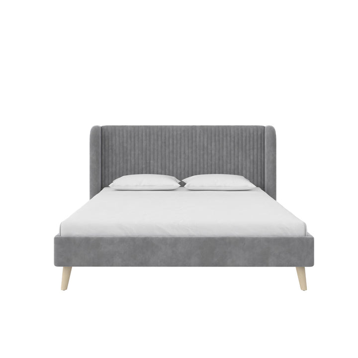 Holly Upholstered Wingback Bed with Vertical Ribbed Tufting - Light Gray - Queen