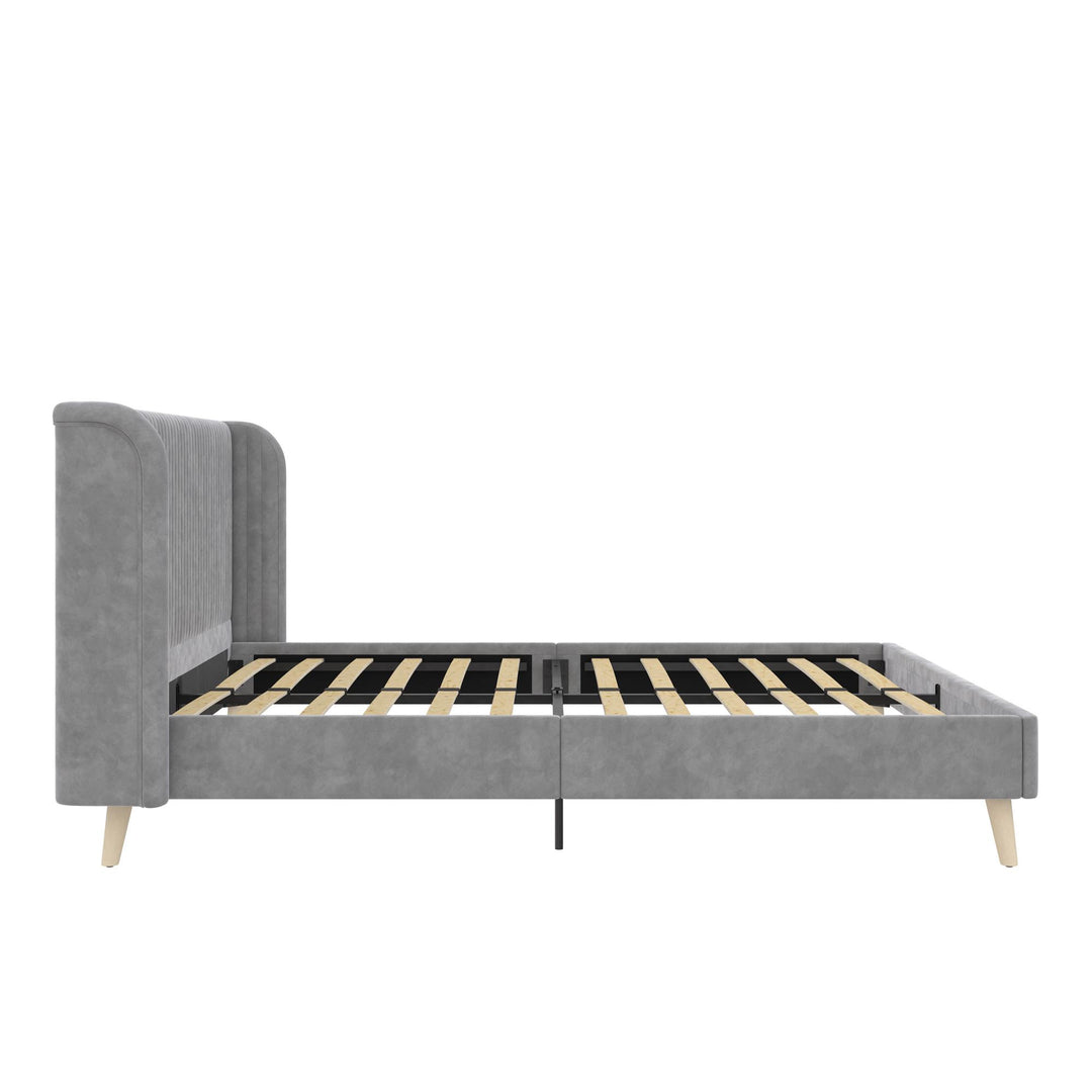 Holly Upholstered Wingback Bed with Vertical Ribbed Tufting - Light Gray - Queen