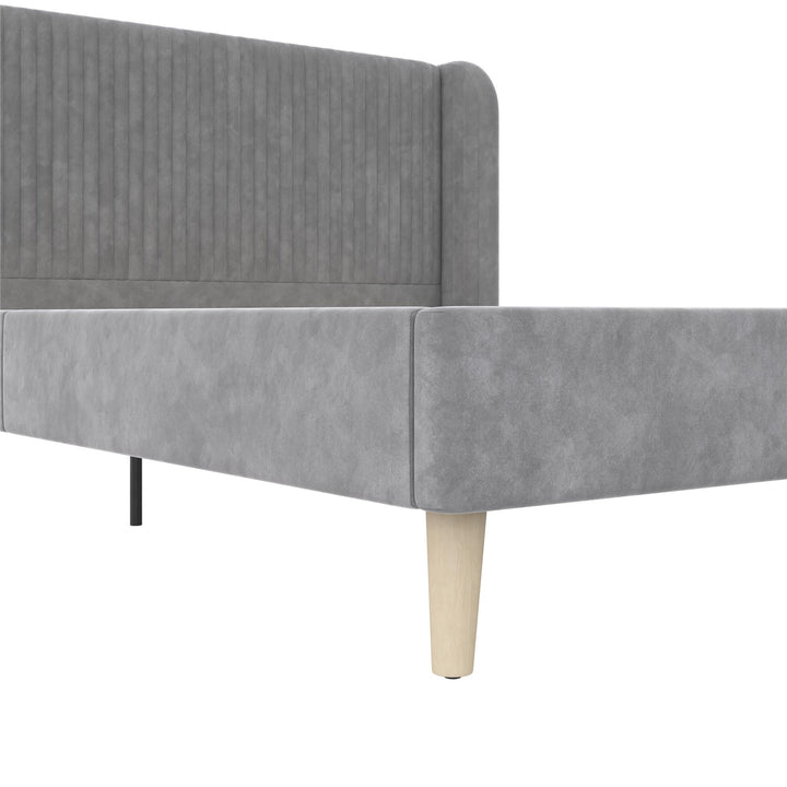 Holly Upholstered Wingback Bed with Vertical Ribbed Tufting - Light Gray - Queen