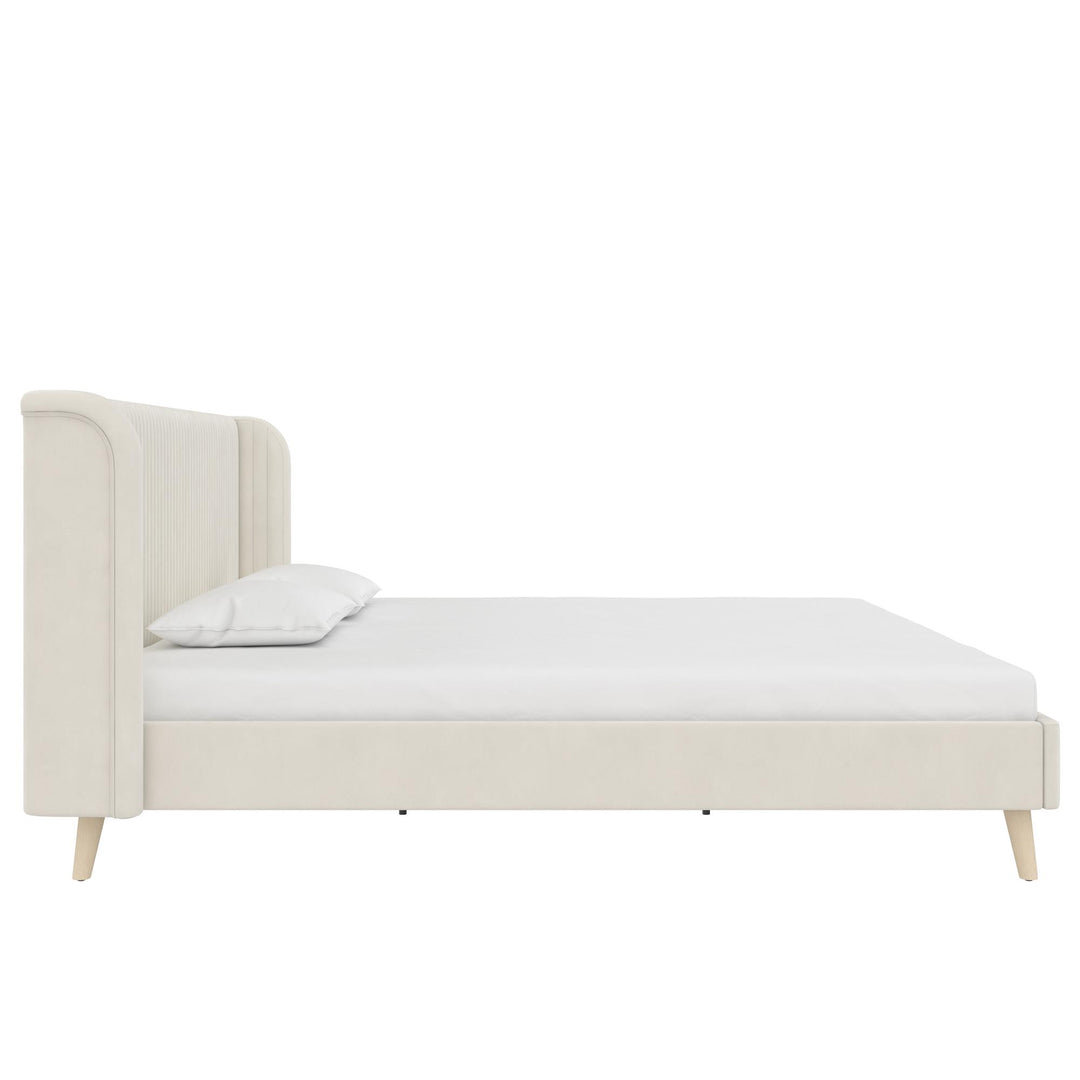 Holly Upholstered Wingback Bed with Vertical Ribbed Tufting - Ivory - King