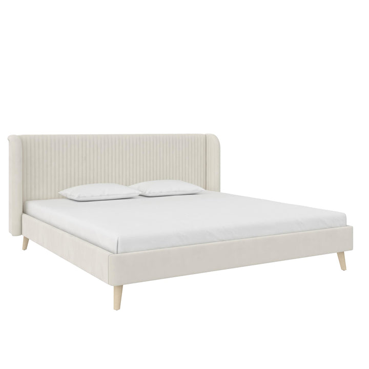 Holly Upholstered Wingback Bed with Vertical Ribbed Tufting - Ivory - King