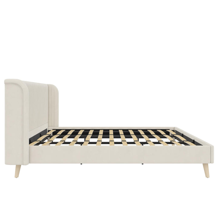 Holly Upholstered Wingback Bed with Vertical Ribbed Tufting - Ivory - King