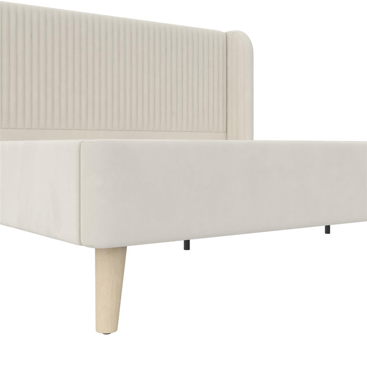 Holly Upholstered Wingback Bed with Vertical Ribbed Tufting - Ivory - King