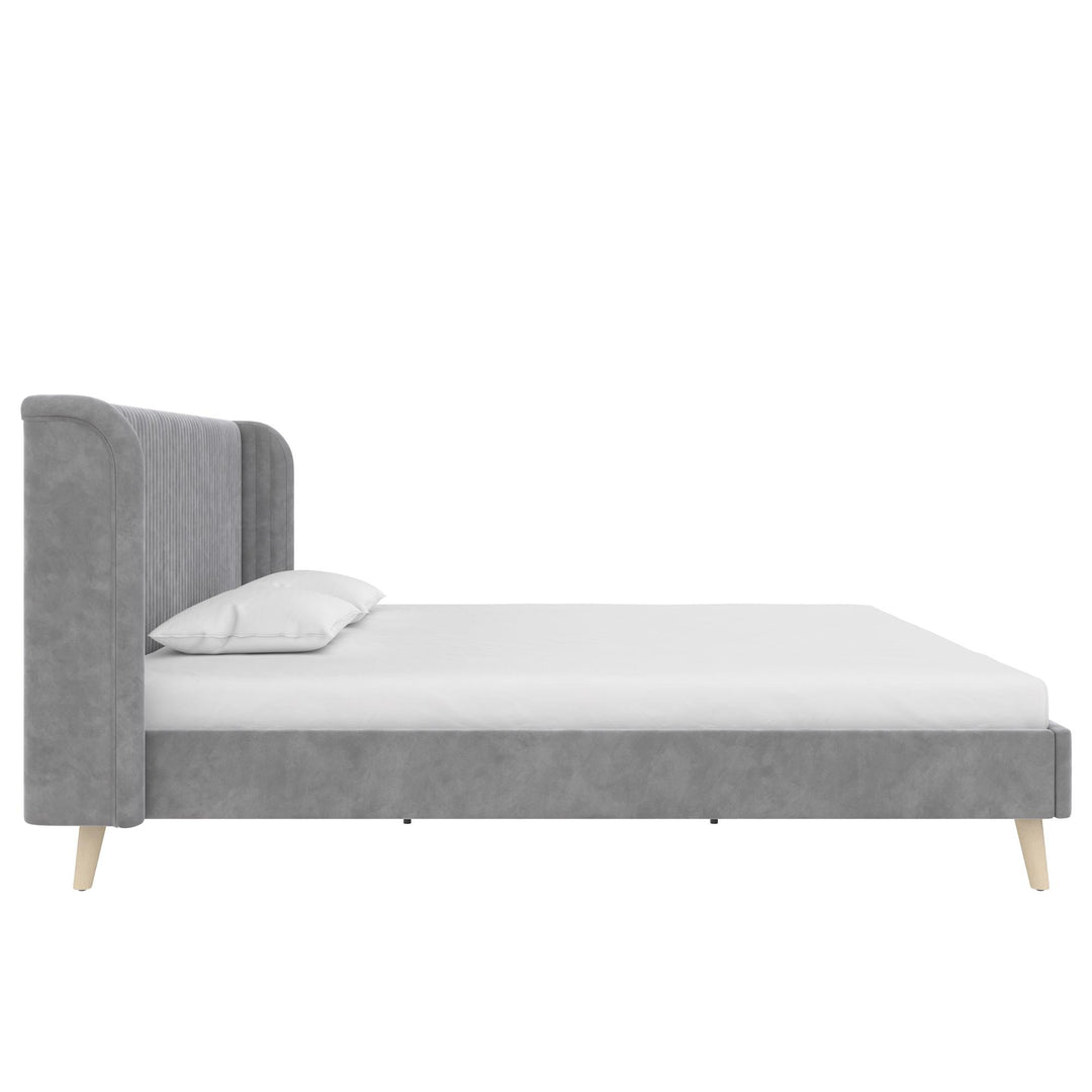 Holly Upholstered Wingback Bed with Vertical Ribbed Tufting - Light Gray - King