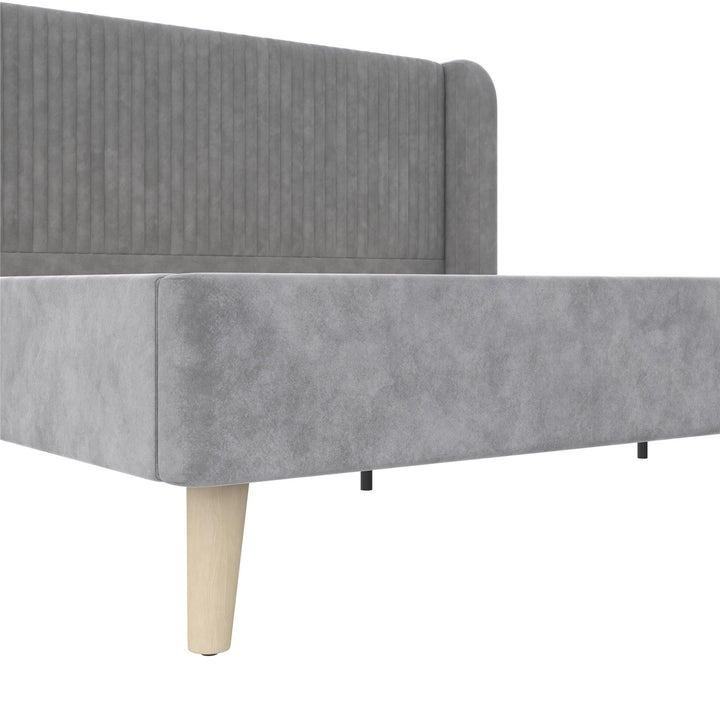 Holly Upholstered Wingback Bed with Vertical Ribbed Tufting - Light Gray - King