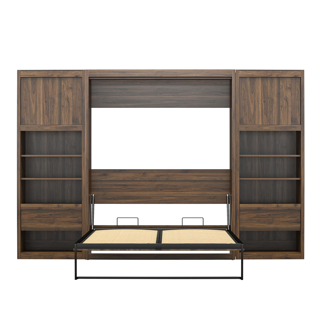 Paramount Full Murphy Bed with 2 Bedside Bookcase Cabinets & Slide-Out Nightstands - Columbia Walnut - Full