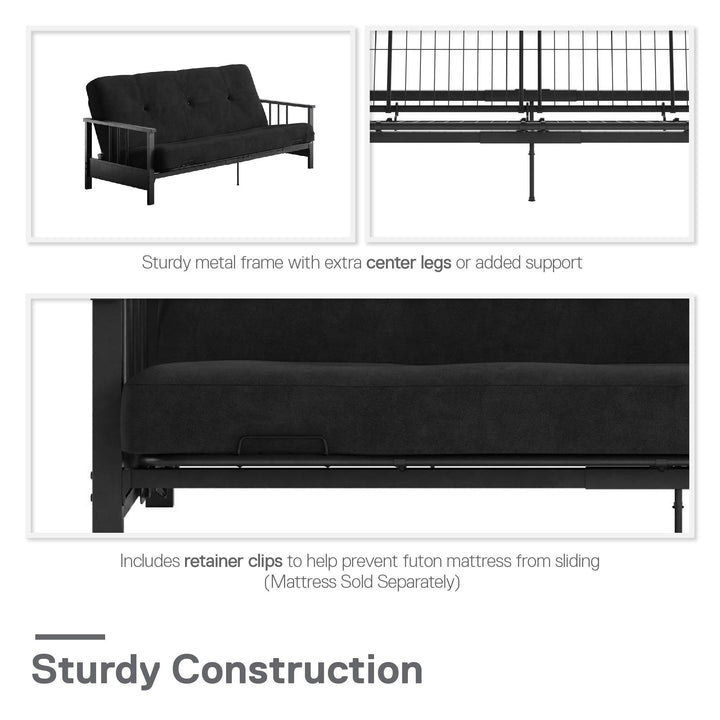 Bretta Contemporary Black Metal Arm Futon Frame - Black - Full