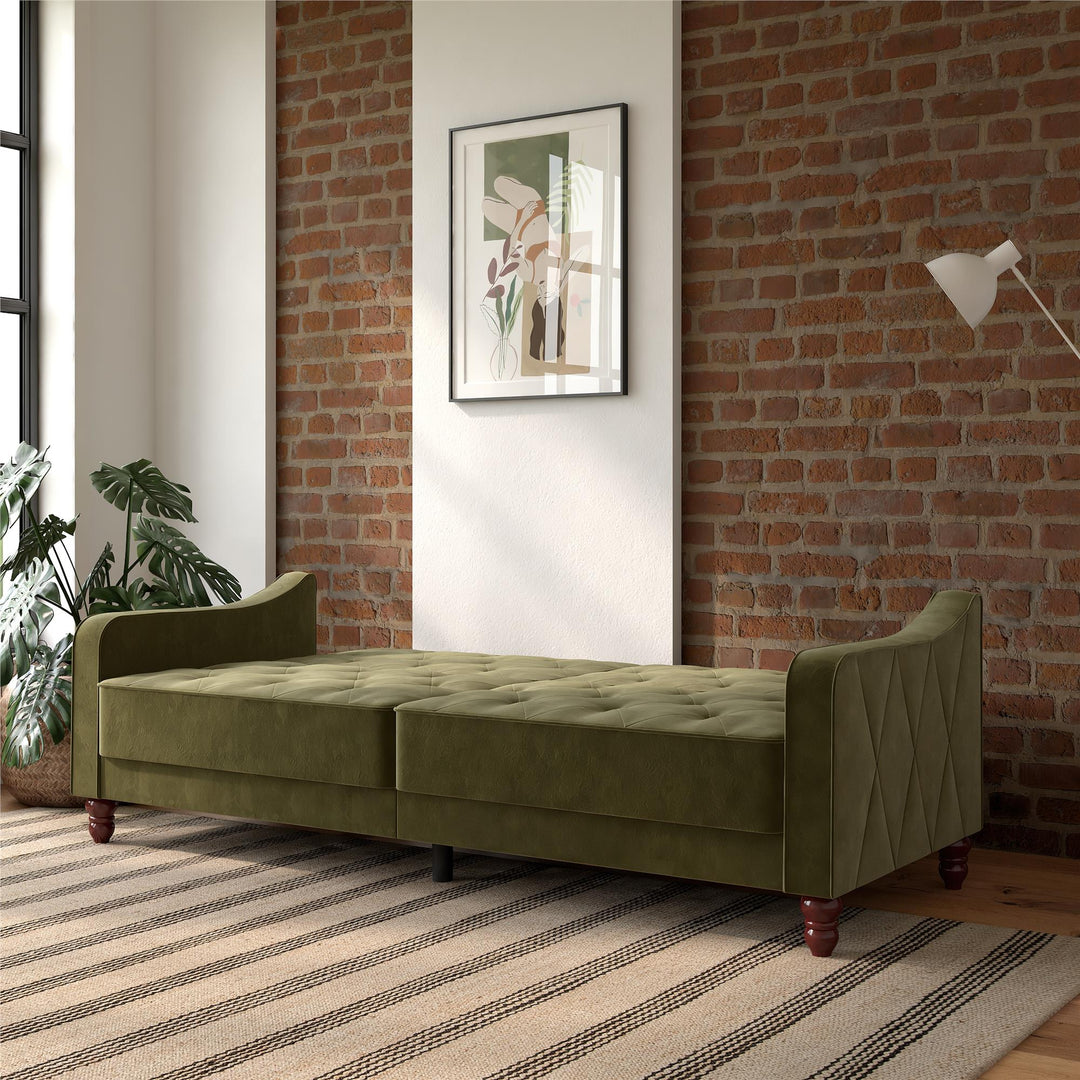 Vintage Tufted Split Back Futon - Olive Green