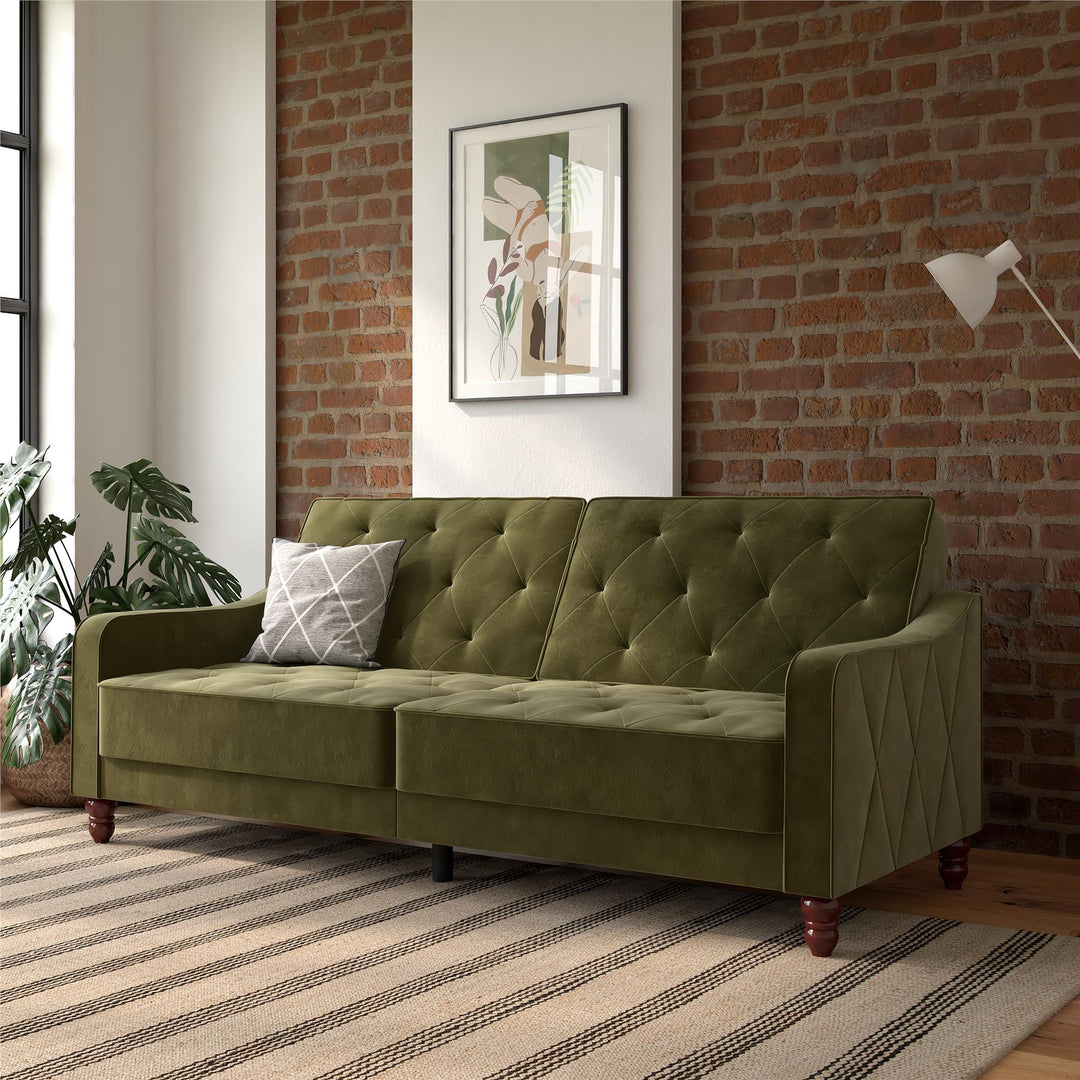 Vintage Tufted Split Back Futon - Olive Green