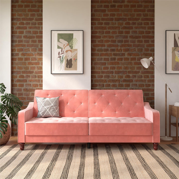 Vintage Tufted Split Back Futon - Pink