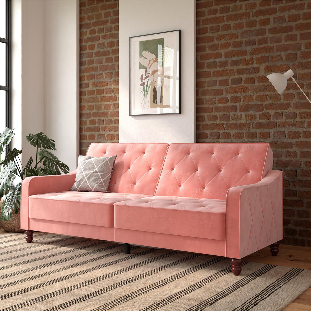 Vintage Tufted Split Back Futon - Pink