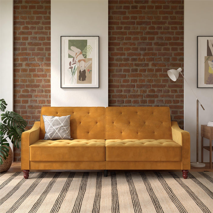 Vintage Tufted Split Back Futon - Mustard