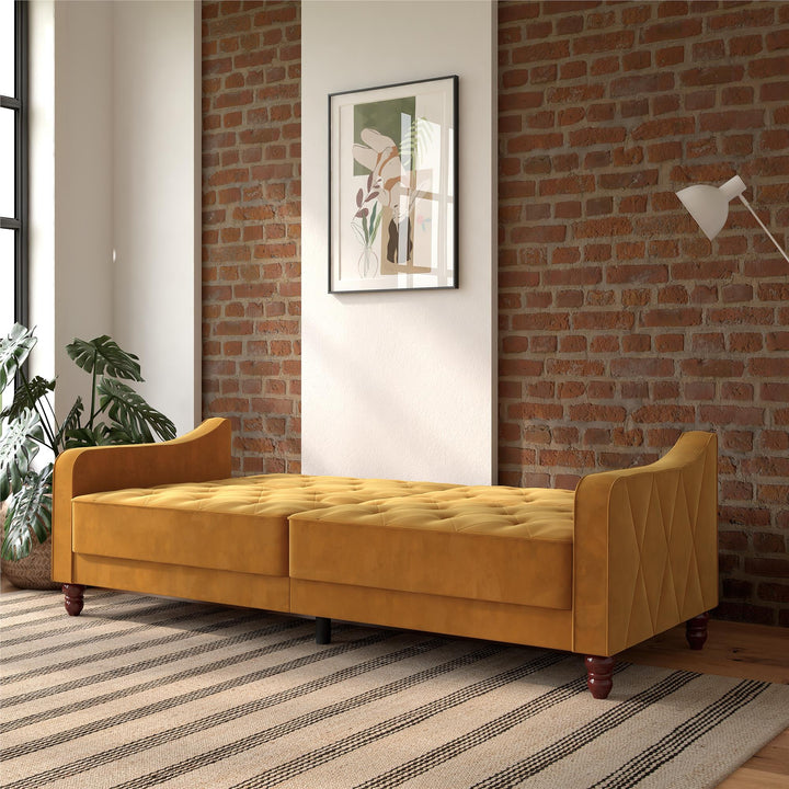 Vintage Tufted Split Back Futon - Mustard