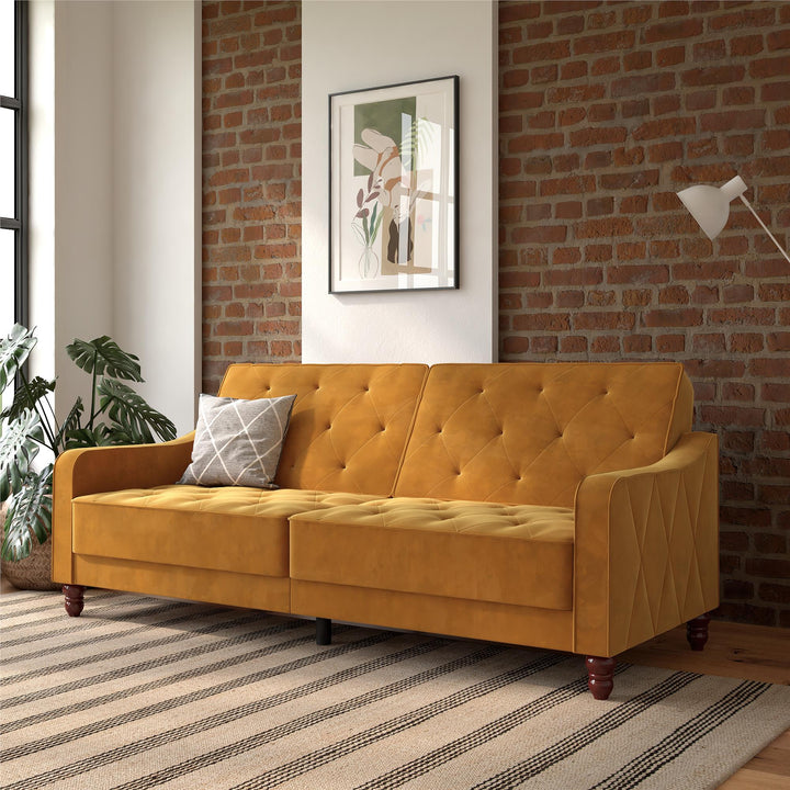 Vintage Tufted Split Back Futon - Mustard