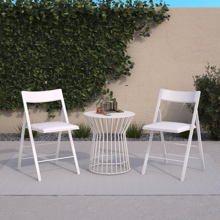 Modern Slim Line Vinyl Padded Folding Chairs, Set of 2 - White - 2-Pack