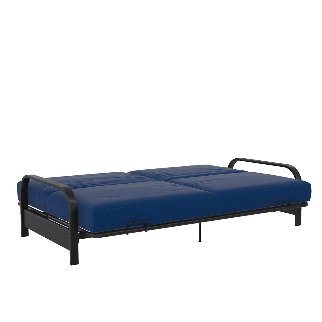 Elbern Black Metal Arm Futon Frame with Blue Linen Slipcover - Blue - Full