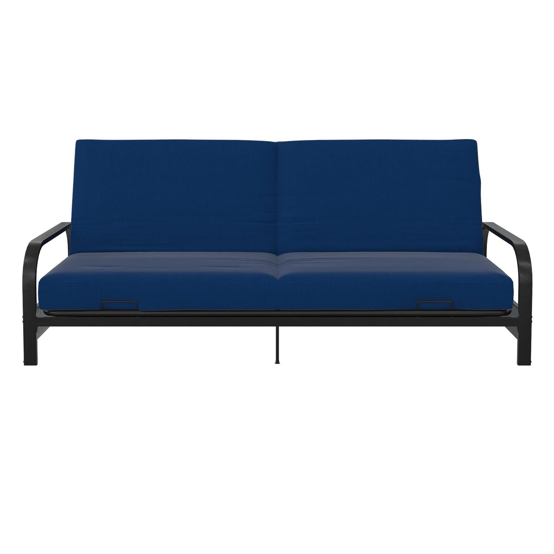 Elbern Black Metal Arm Futon Frame with Blue Linen Slipcover - Blue - Full