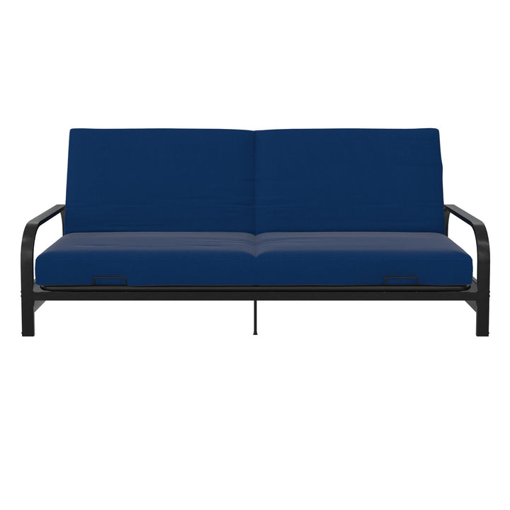 Elbern Black Metal Arm Futon Frame with Blue Linen Slipcover - Blue - Full