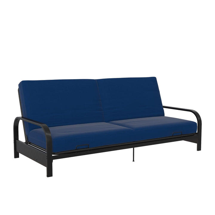 Elbern Black Metal Arm Futon Frame with Blue Linen Slipcover - Blue - Full