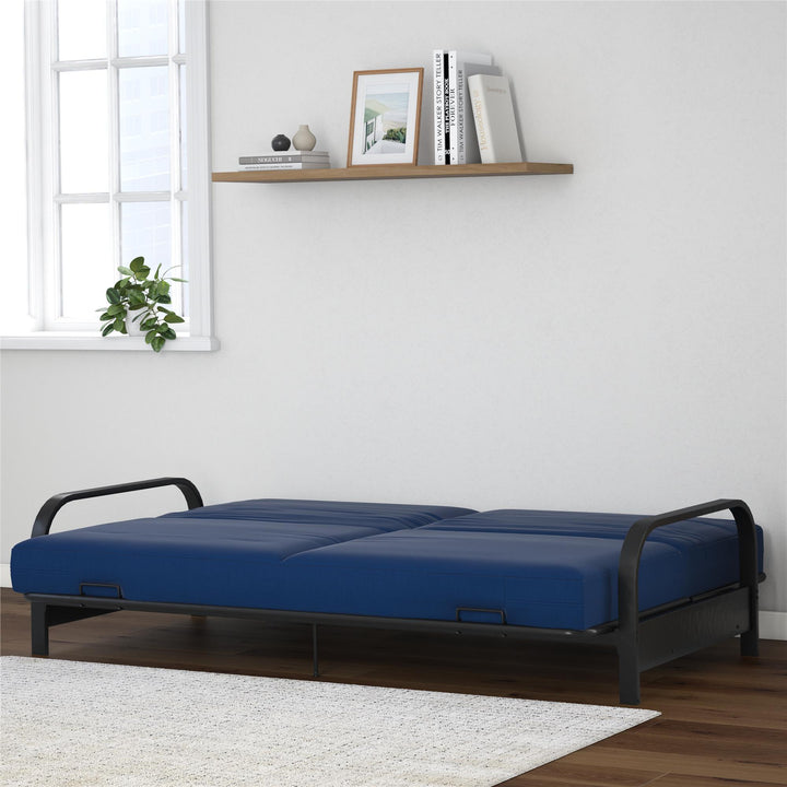 Elbern Black Metal Arm Futon Frame with Blue Linen Slipcover - Blue - Full