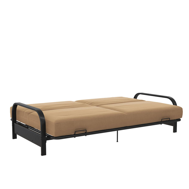 Elbern Black Metal Arm Futon Frame with Tan Linen Slipcover - Tan - Full