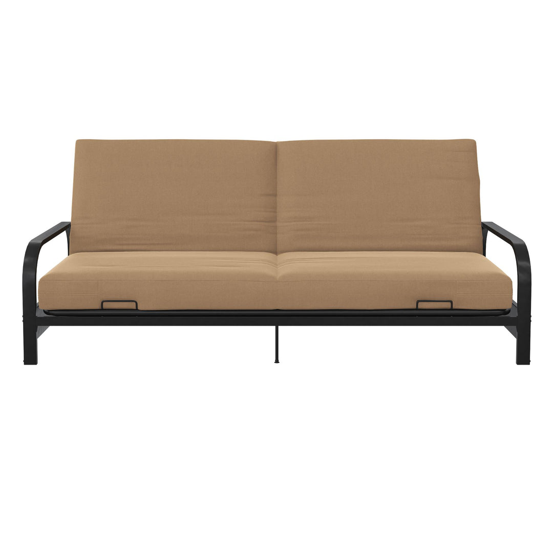 Elbern Black Metal Arm Futon Frame with Tan Linen Slipcover - Tan - Full