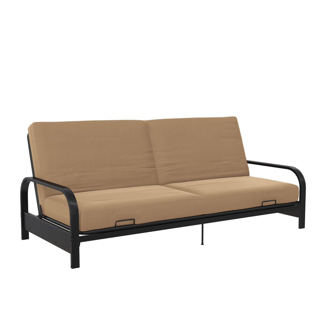 Elbern Black Metal Arm Futon Frame with Tan Linen Slipcover - Tan - Full