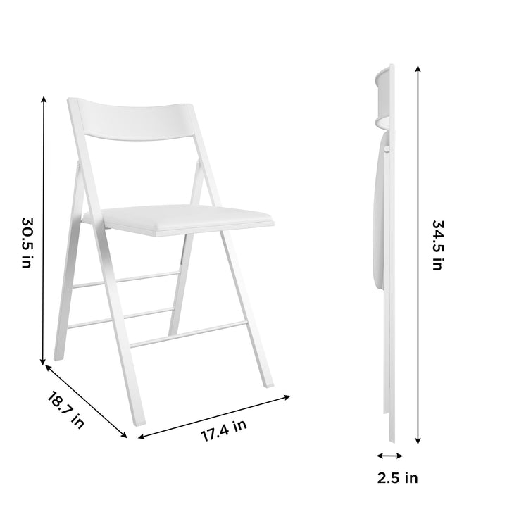 Modern Slim Line Vinyl Padded Folding Chairs, Set of 2 - White - 2-Pack