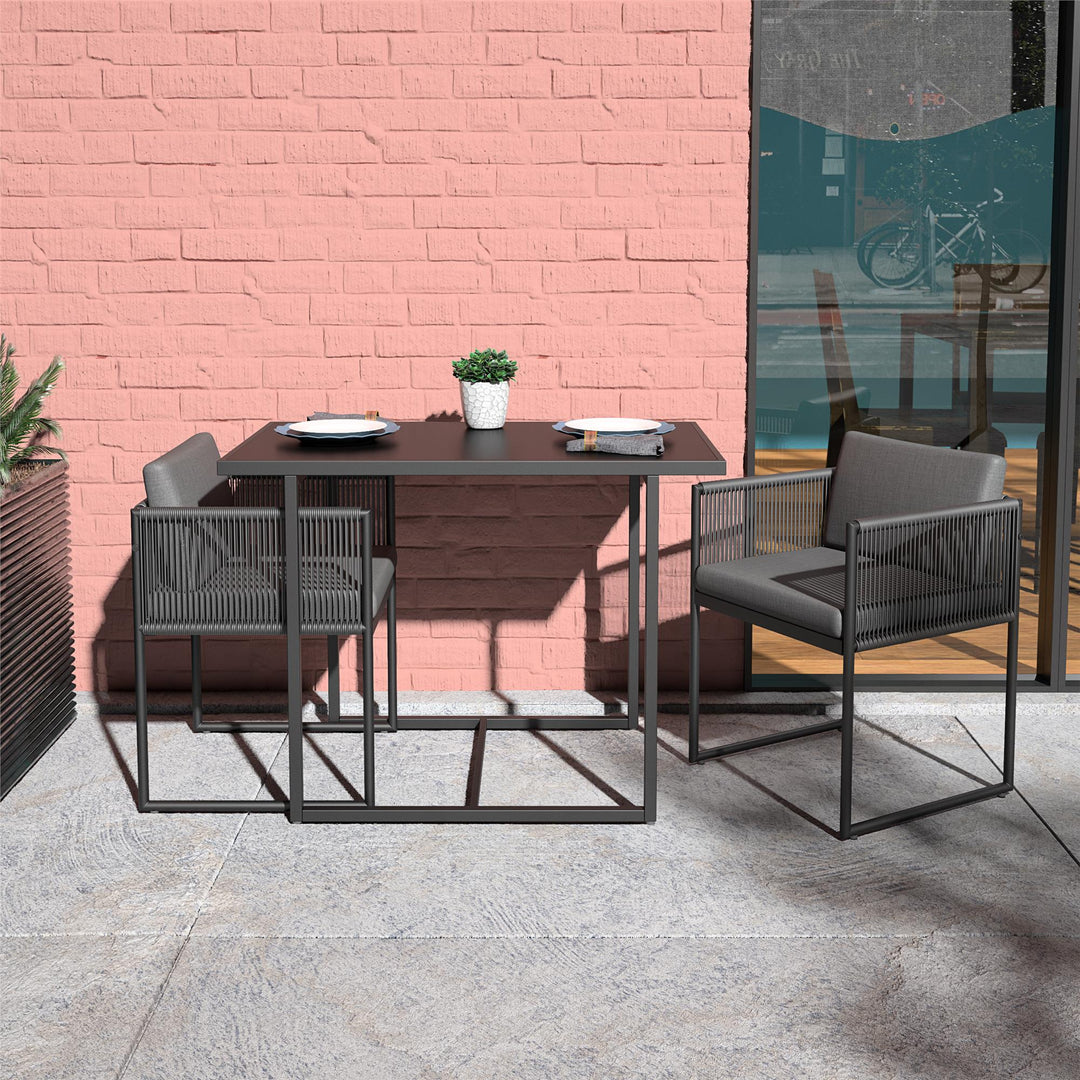 Modern Nesting Outdoor 3-Piece Bistro Set with Resin Weave and Fabric Cushions - Dark Gray - 3 Piece