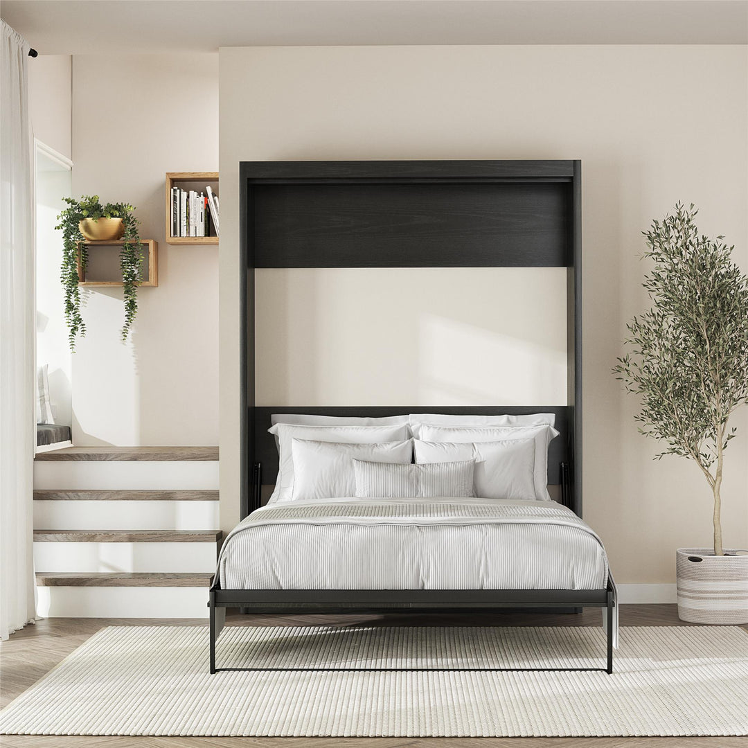 Paramount Queen Murphy Bed with 8" Memory Foam Mattress - Black Oak - Queen