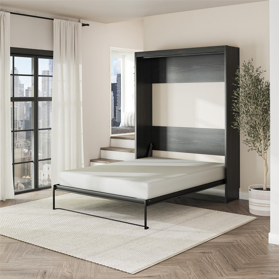 Paramount Queen Murphy Bed with 8" Memory Foam Mattress - Black Oak - Queen