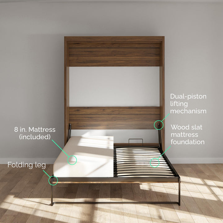 Paramount Queen Murphy Bed with 8" Memory Foam Mattress - Monterey Oak - Queen