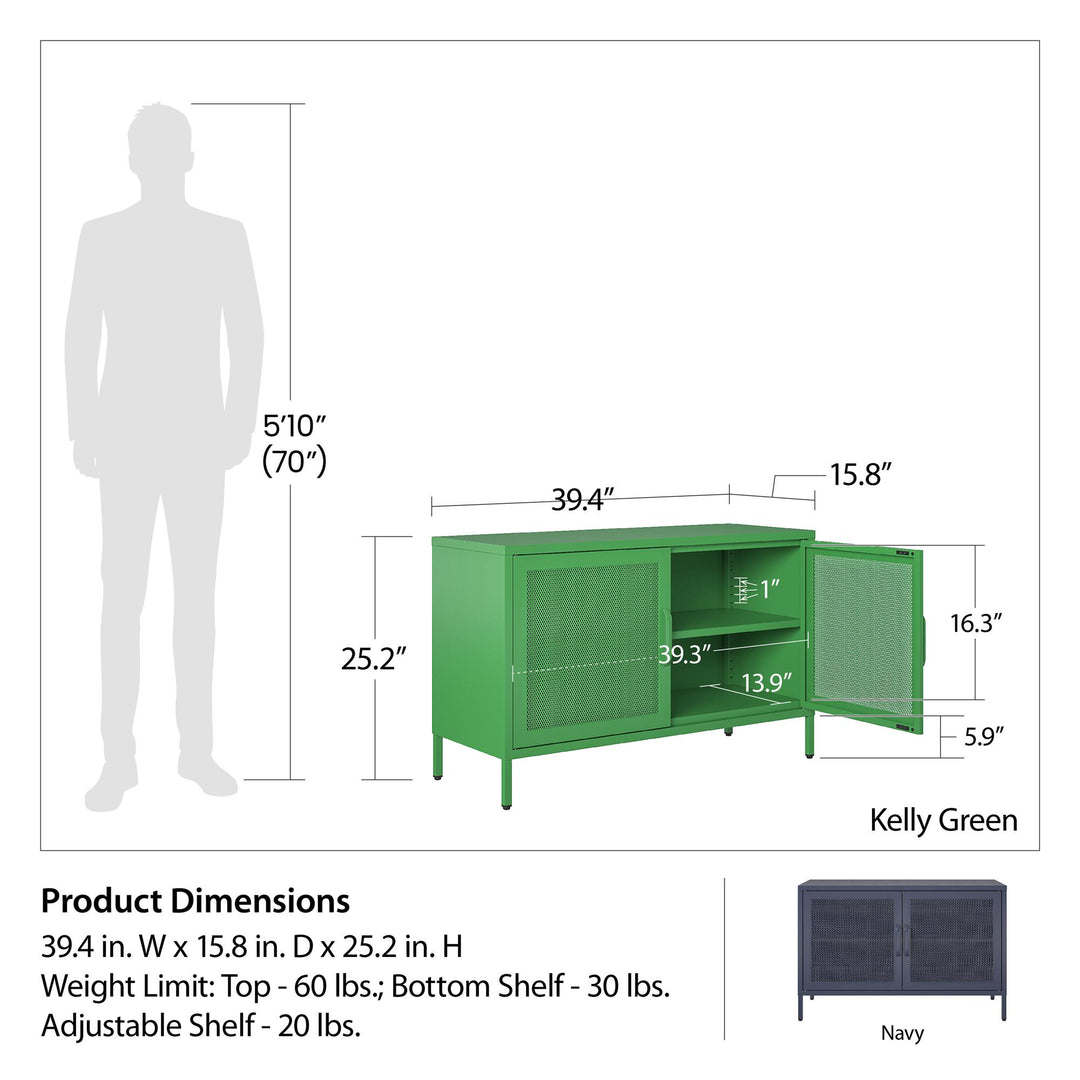 Channing 2 Door Storage Cabinet Mesh Metal Locker. - Kelly Green