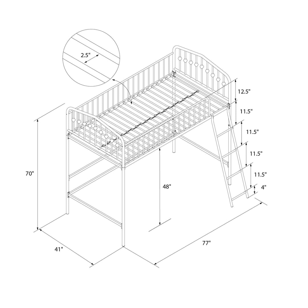 Novogratz Bushwick Metal Twin Loft Bed, Black - Black - Twin