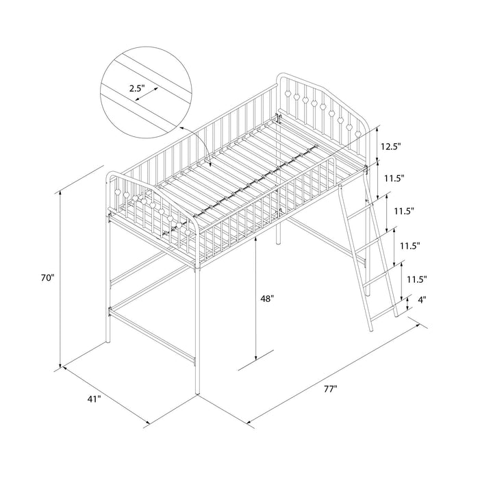 Novogratz Bushwick Metal Twin Loft Bed, Black - Black - Twin