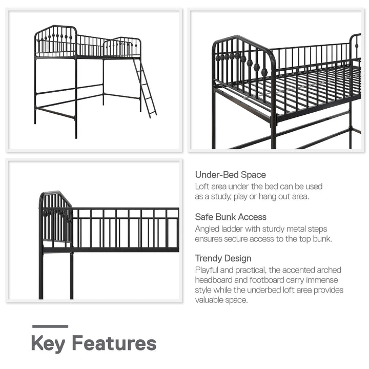 Novogratz Bushwick Metal Twin Loft Bed, Black - Black - Twin