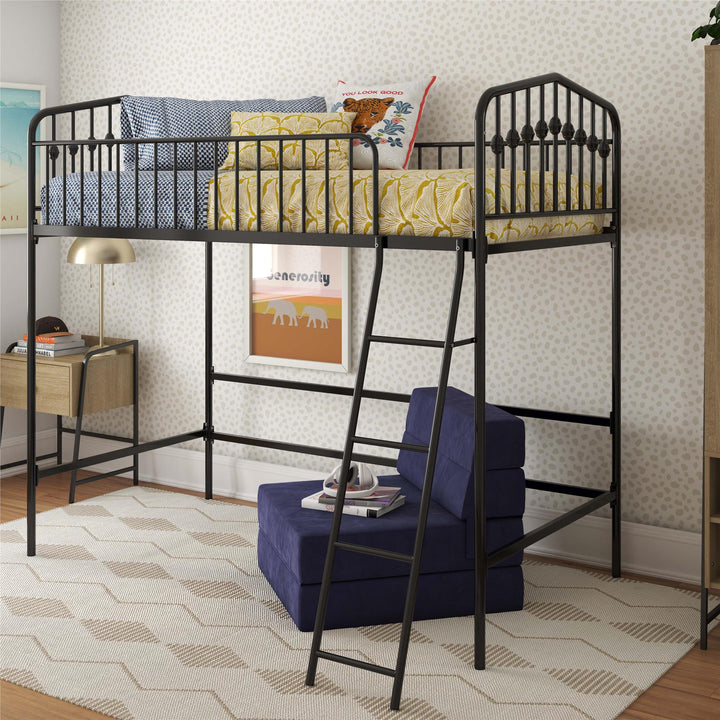 Novogratz Bushwick Metal Twin Loft Bed, Black - Black - Twin