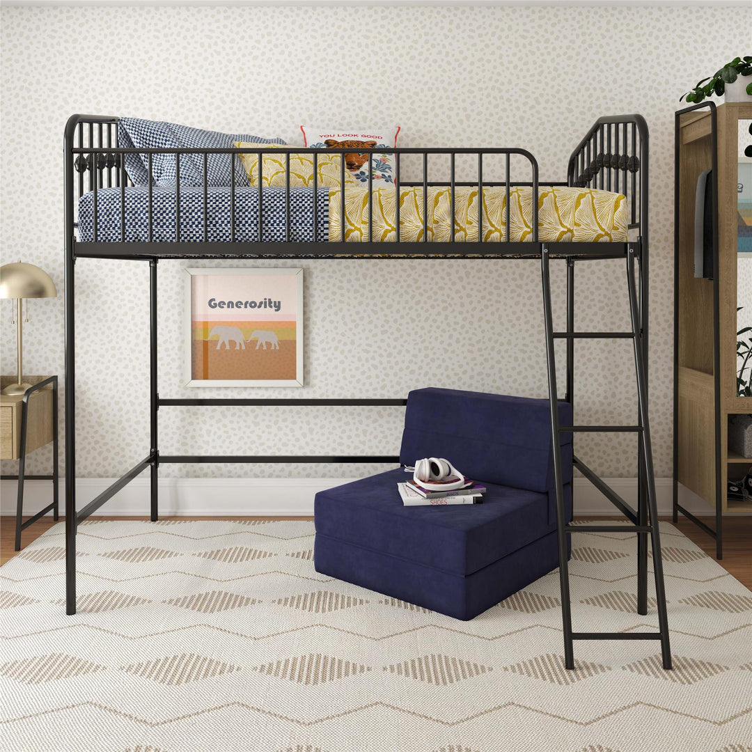 Novogratz Bushwick Metal Twin Loft Bed, Black - Black - Twin