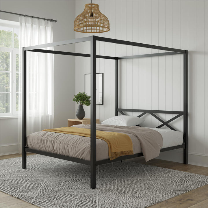 Remna Queen Metal Canopy Bed - Black - Queen