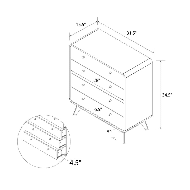 Leva Scandinavian Style 4 Drawer Dresser - Walnut