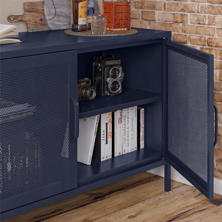 Channing 2 Door Storage Cabinet-Mesh Metal Locker - Navy