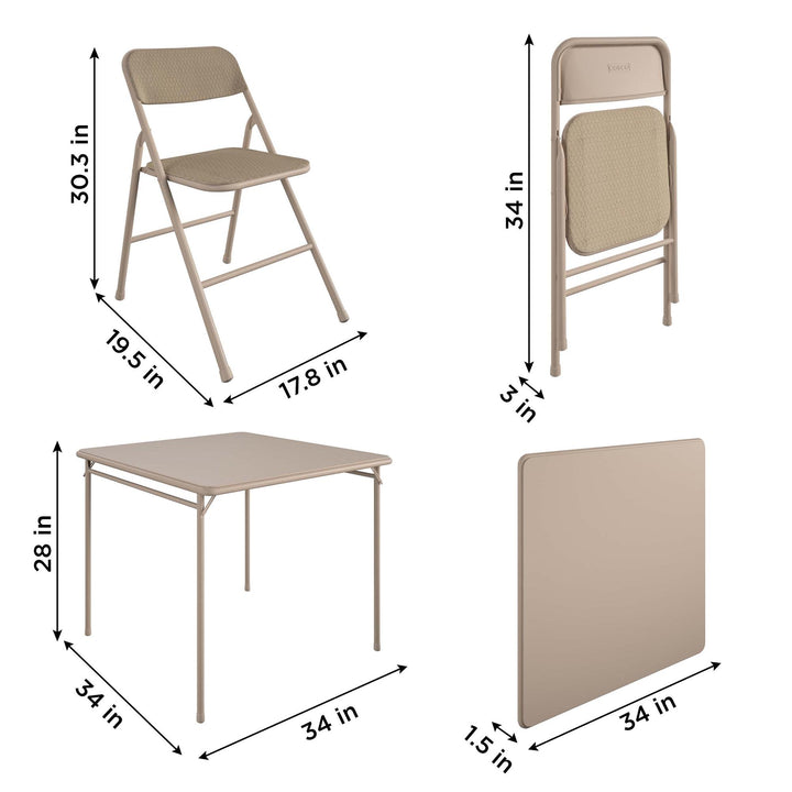 Premium 5-Piece Fabric Folding Chair & Classic 34"Vinyl Card Table Set - Tan - 5 Piece