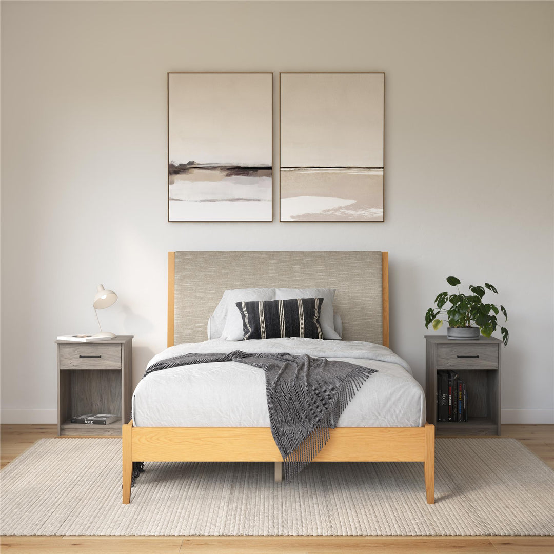 Dacin  Wood and Upholstered Platform Bed - Beige - Full