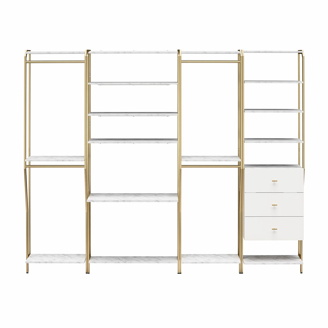 Gwyneth Closet 4 Piece Bundle-Shelves, Vanity, Hanging Rods & Drawers