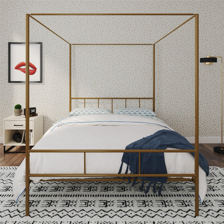 Marion Four Poster Metal Canopy Bed with Soft Clean Lines - Gold - Full