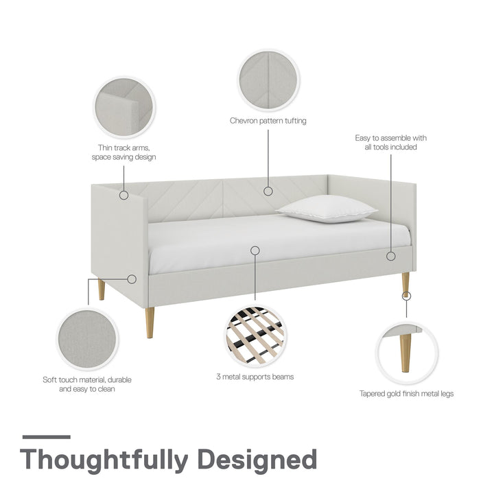 Alicent Upholstered Daybed with Gold Metal Legs - Light Gray - Twin