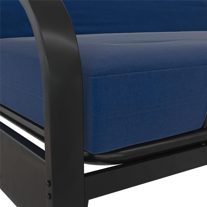 Elbern Black Metal Arm Futon Frame with Blue Linen Slipcover - Blue - Full