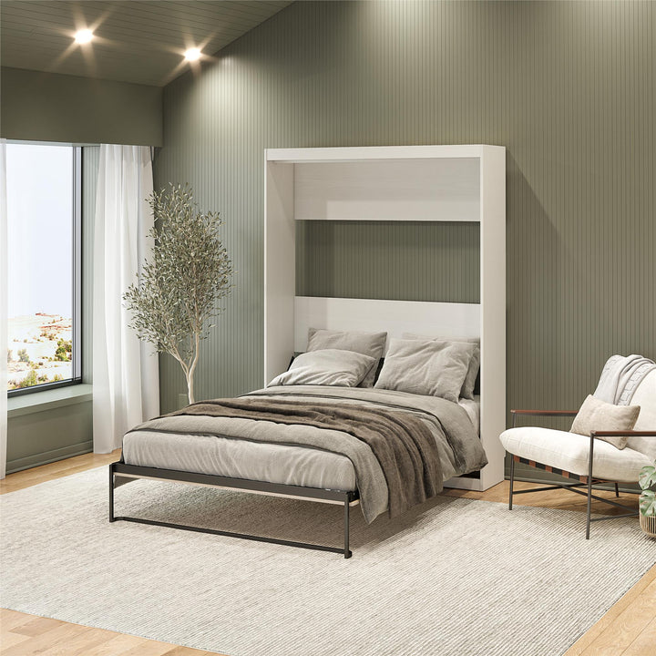 Pinnacle Queen Murphy Bed with 8 inch Memory Foam Mattress Included - Gray Oak - Queen