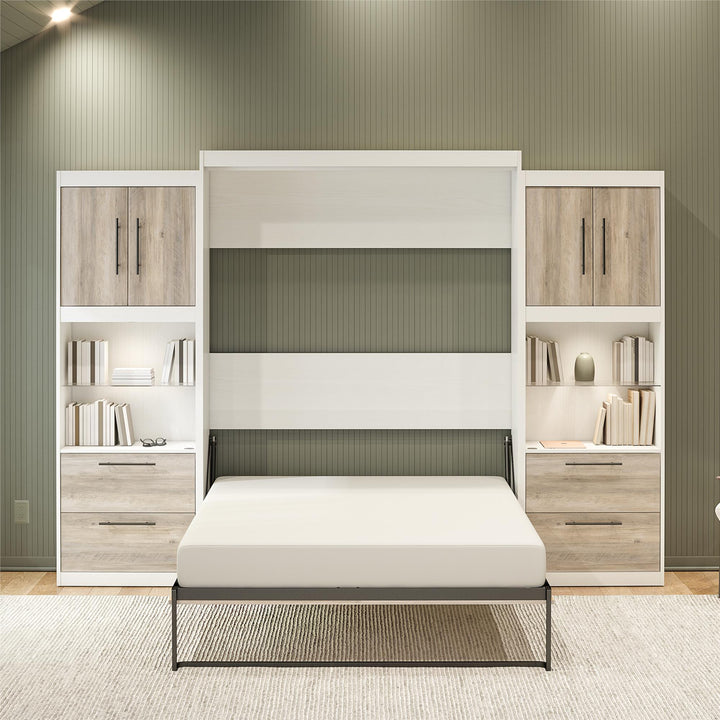 Pinnacle Queen Murphy Bed with 2 Side Cabinets & Touch Sensor LED Lighting - Gray Oak